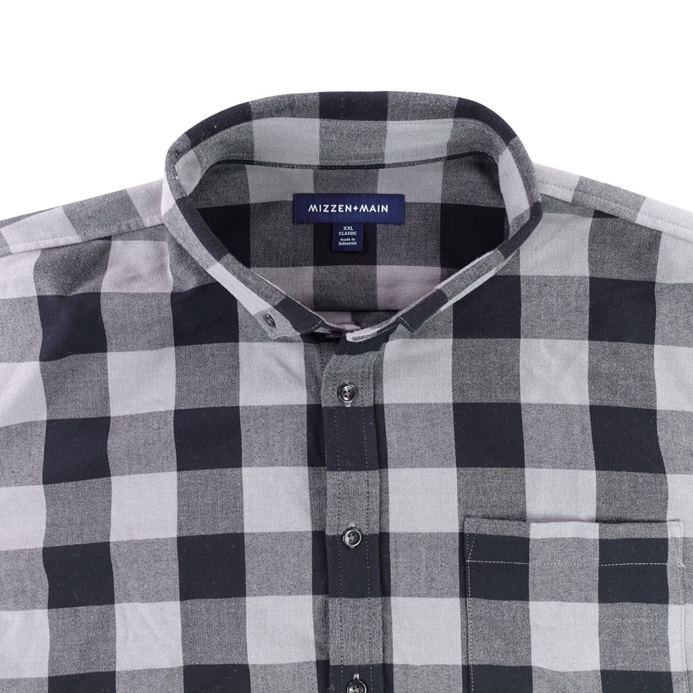 Mizzen + Main XXL Classic Performance Shirt Mens‎ Grey Black Buffalo Plaid Check